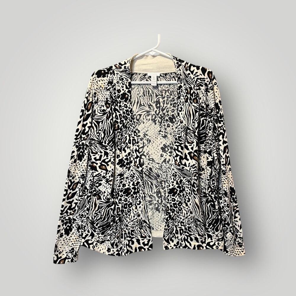 Chicos Cardigan Women’s Size 1/Medium Open Front Leopard Print Soft Cotton Rayon